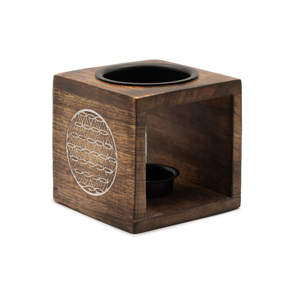 Flower of Life Square Mango Wood Oil Burner