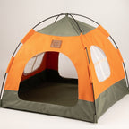 Tent Pet Bed for Cats & Very Small Dogs - Green & Orange (48 × 48 × 40cm)