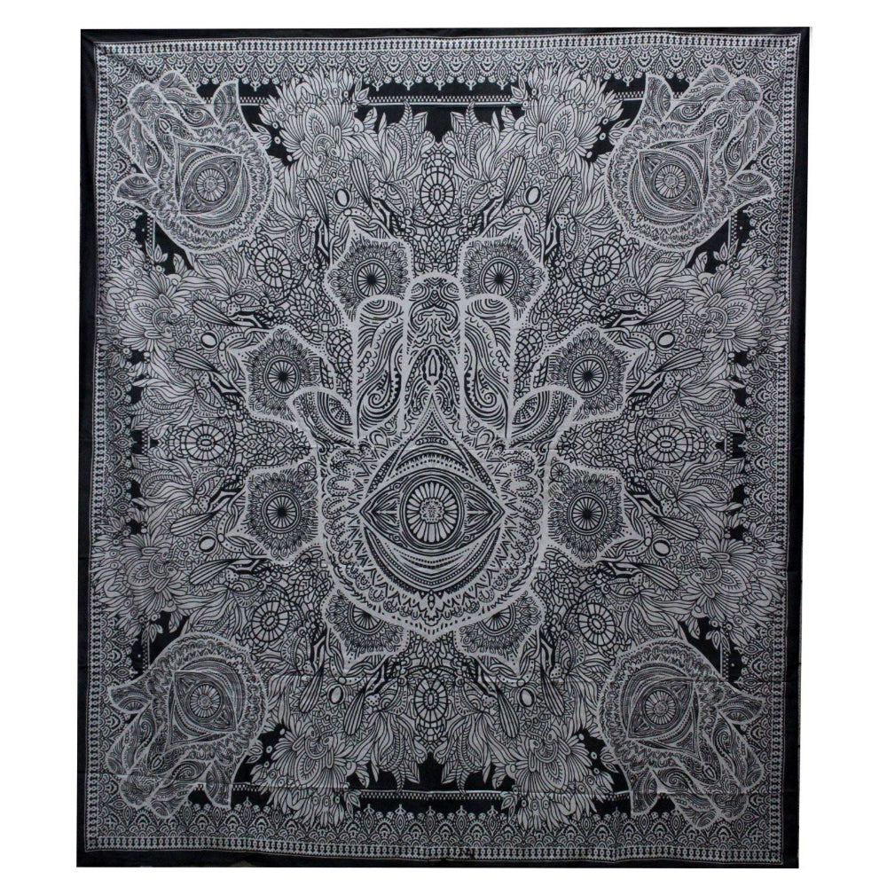 Hamsa B&W Double Cotton Bedspread Wall Hanging