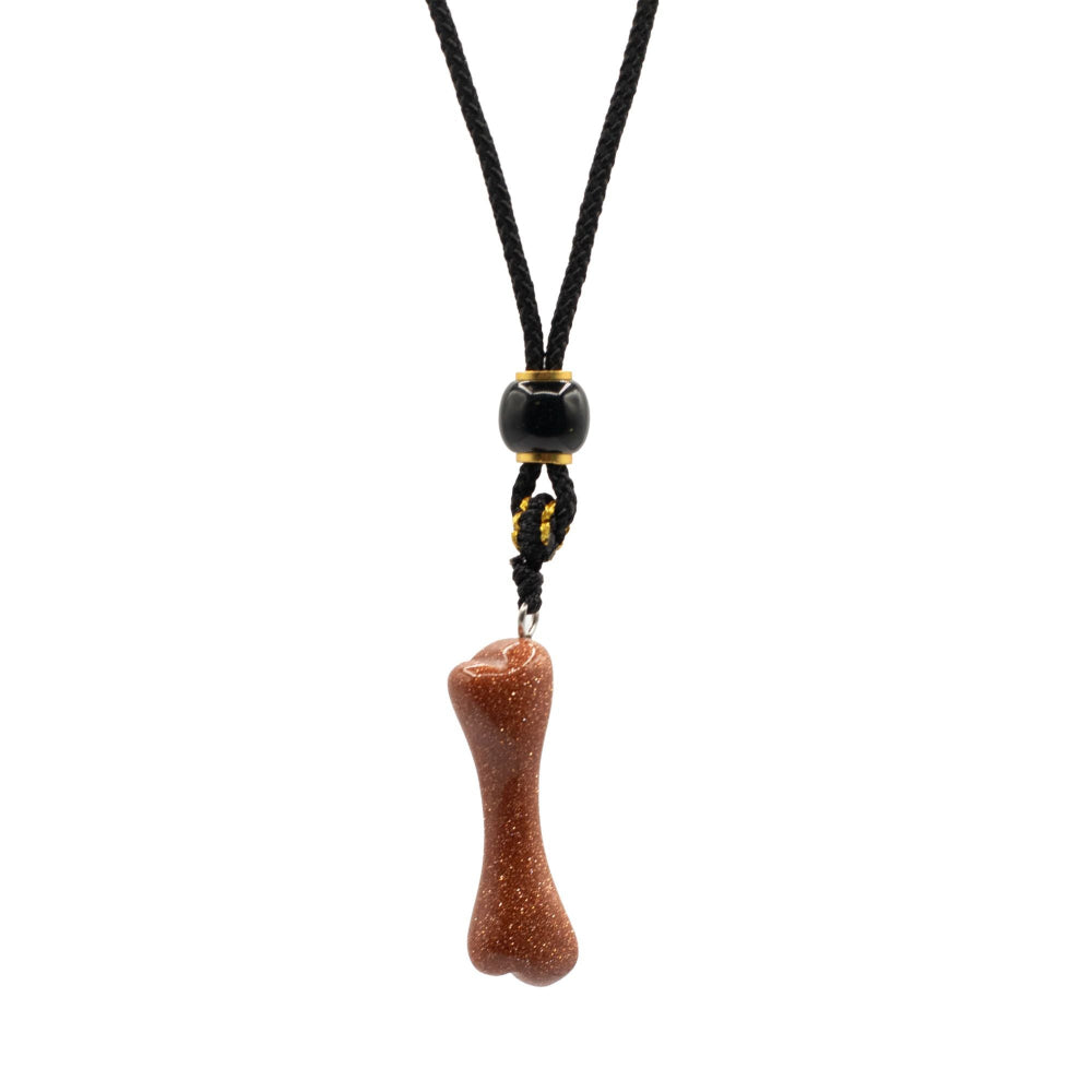 Goldstone Bone Cord Necklace Gemstone Pendant