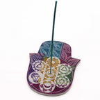 7 Chakra Soapstone Large Hamsa Incense Holder