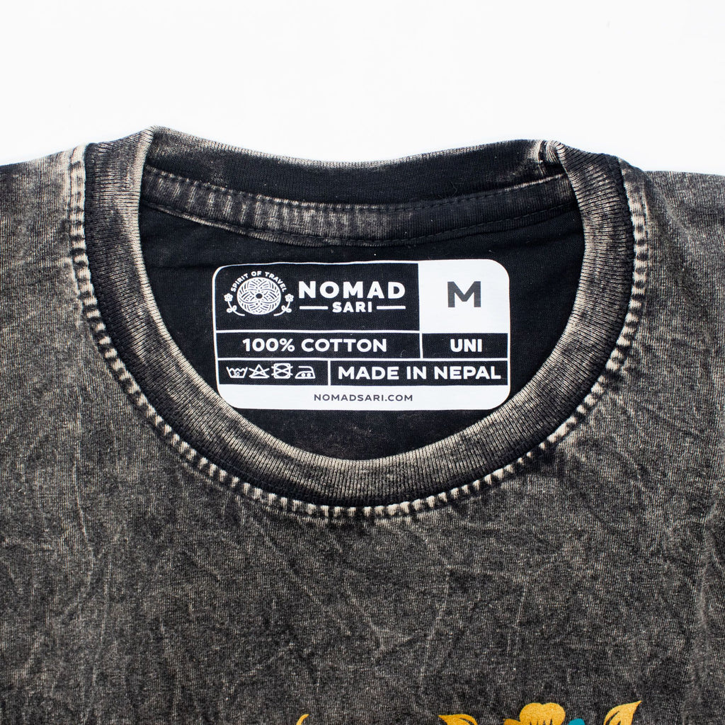 Nomad Sari Stonewashed Cotton T-Shirt | Compass of Life | Charcoal | Medium