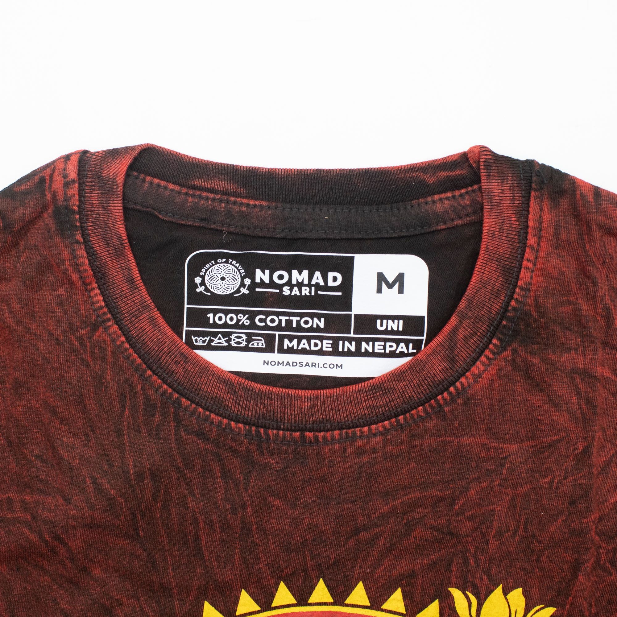 Nomad Sari Stonewashed Cotton T-Shirt | Dragon Mandala | Maroon | Large