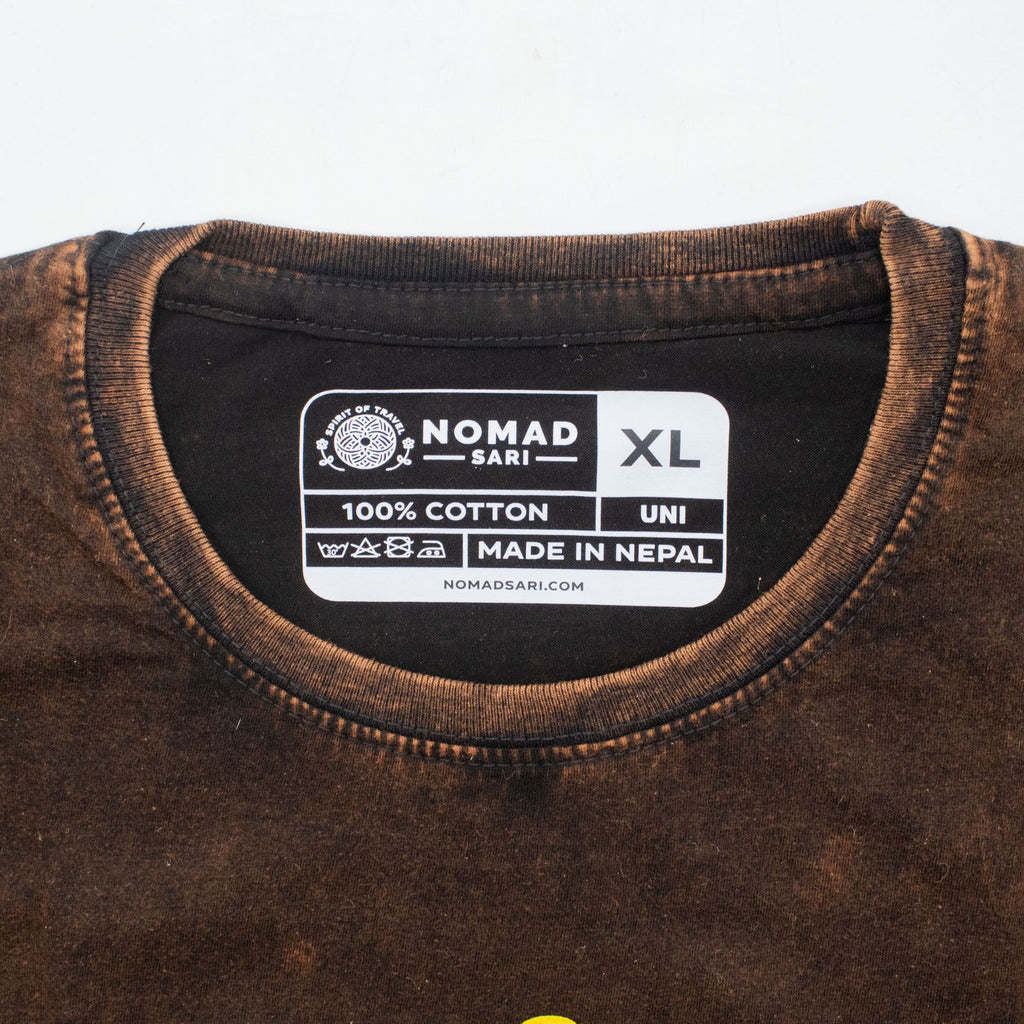 Nomad Sari Stonewashed Cotton T-Shirt | Sun & Zodiac | Brown | XL