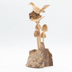 Handmade Parasite Wood Carving — Bird & Bee on Mushrooms