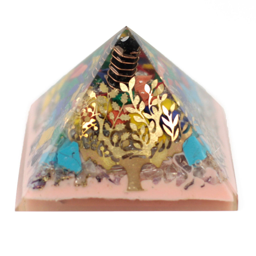 Large Tree Design Orgonite Pyramid - 70 mm Earth Base