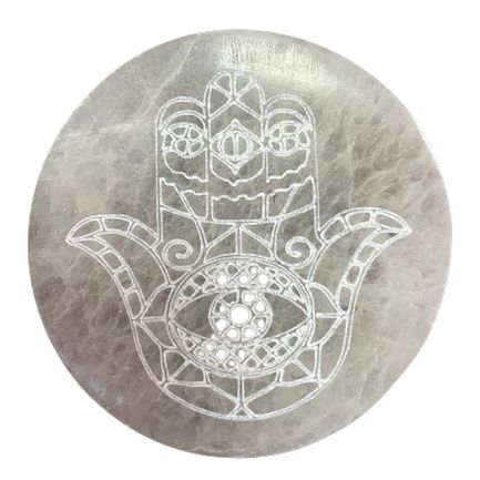 Selenite Charging Plate 10cm | Hamsa Design