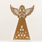 Whitewashed Mango Wood Angel Ornament with Iron Cut-Out