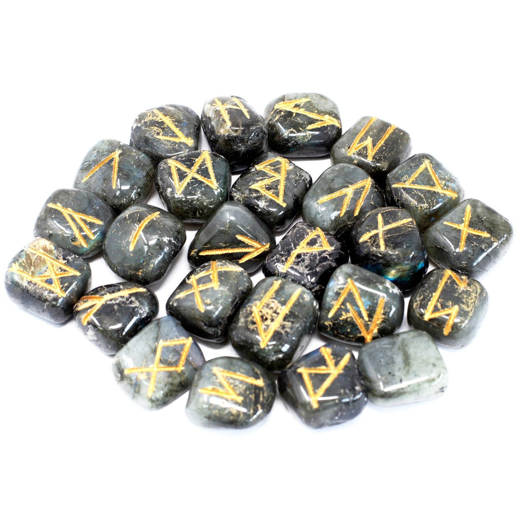 Labradorite Runes Stone Set in Pouch