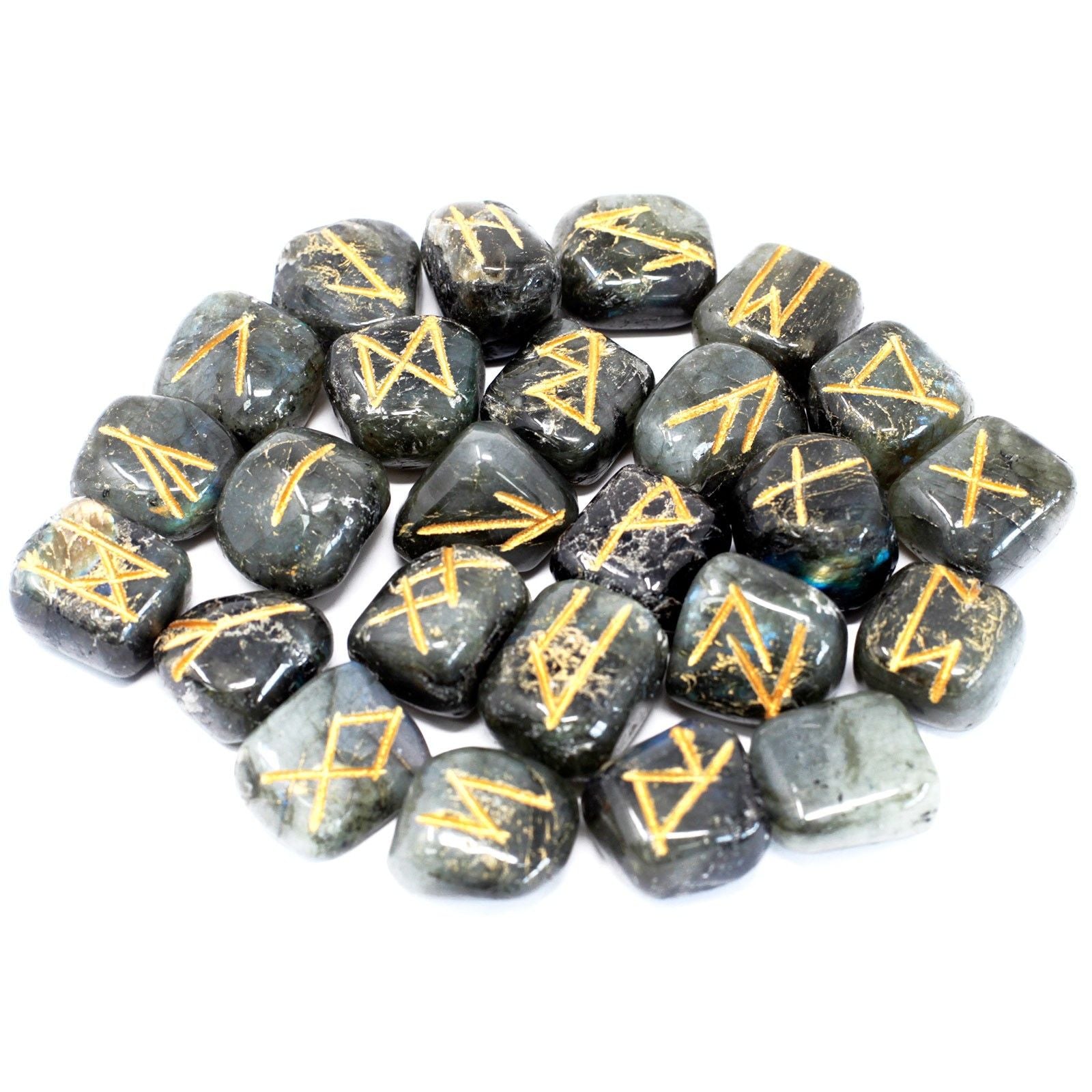 Labradorite Runes Stone Set in Pouch