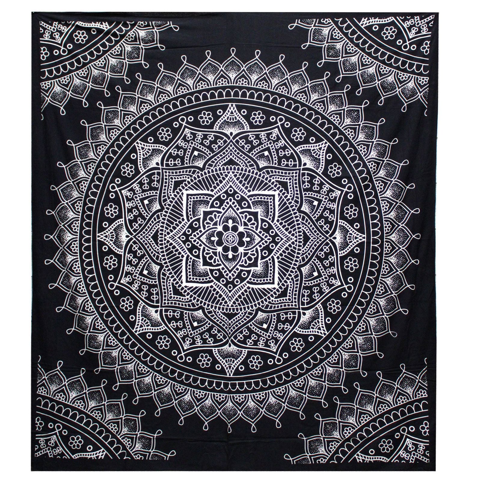 Lotus Flower B&W Double Cotton Bedspread / Wall Hanging