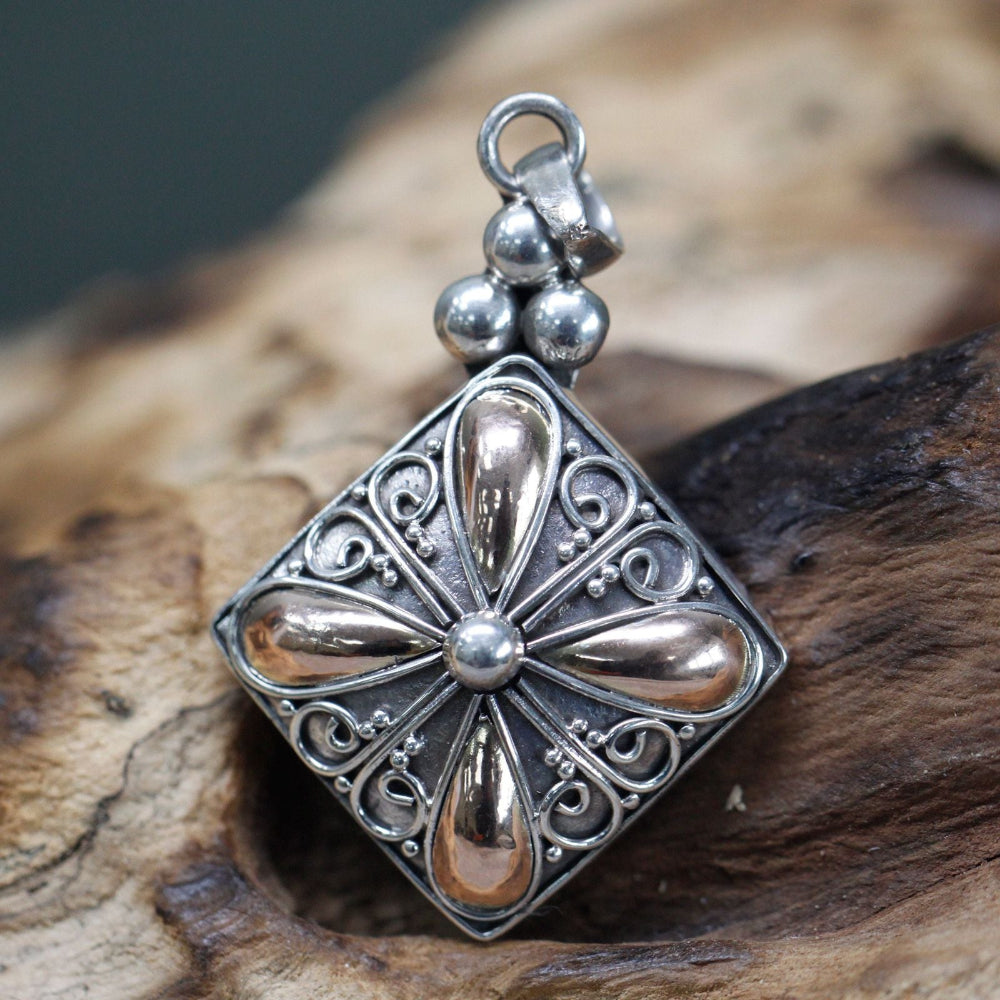 Square Drop Silver & Gold Pendant