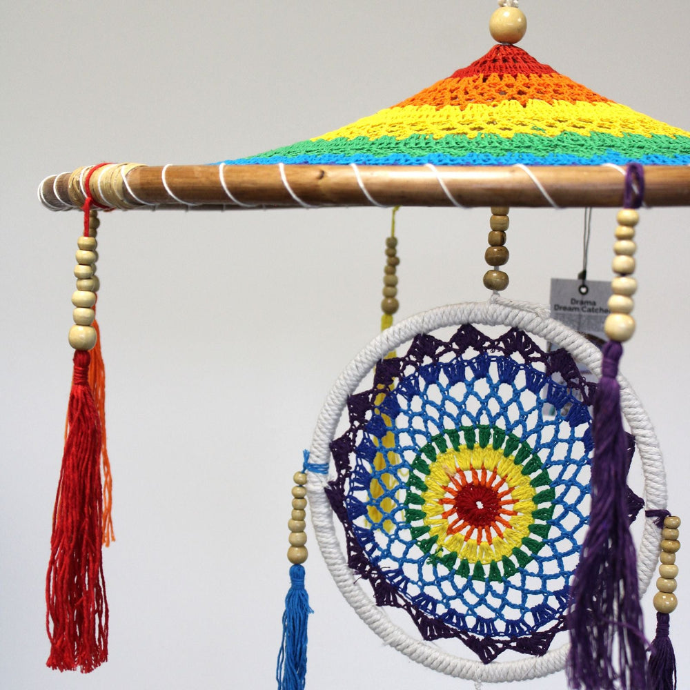 Vivid Rainbow Drama Dreamcatcher | Large 90cm | Balinese Temple-Inspired