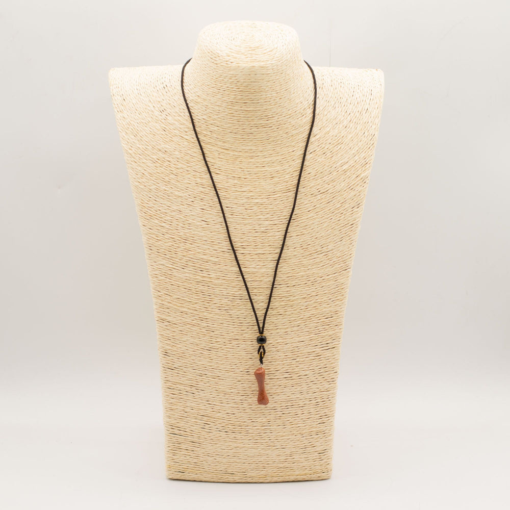Goldstone Bone Cord Necklace Gemstone Pendant