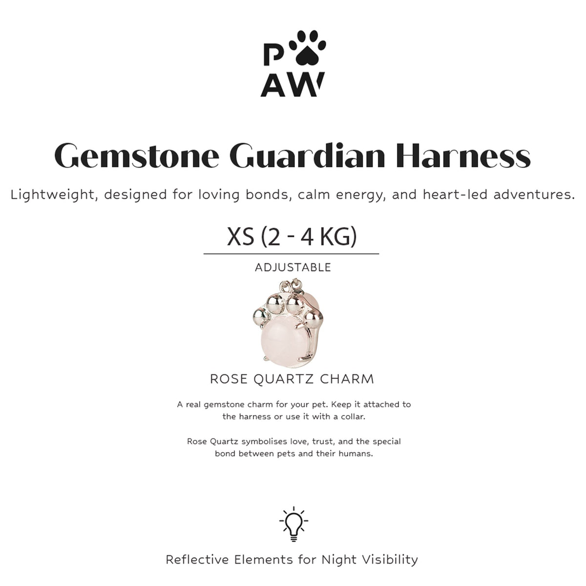 Dog Step-In Guardian Harness with Reflective Mesh & Rose Quartz Charm - Soft Pink - Extra Small (2-4kg)