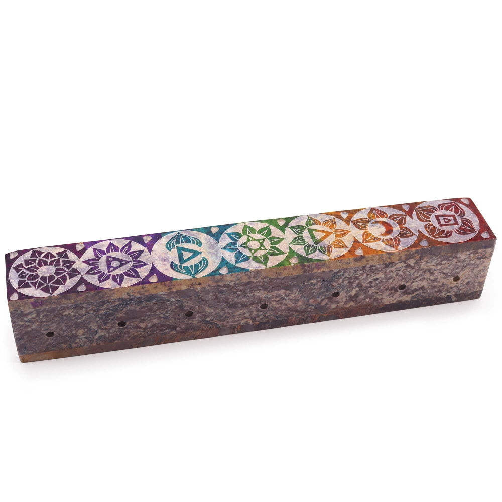 Chakra Soapstone Incense Box with Smoke Holes