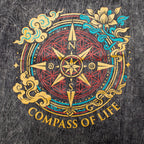 Nomad Sari Stonewashed Cotton T-Shirt | Compass of Life | Charcoal | Medium