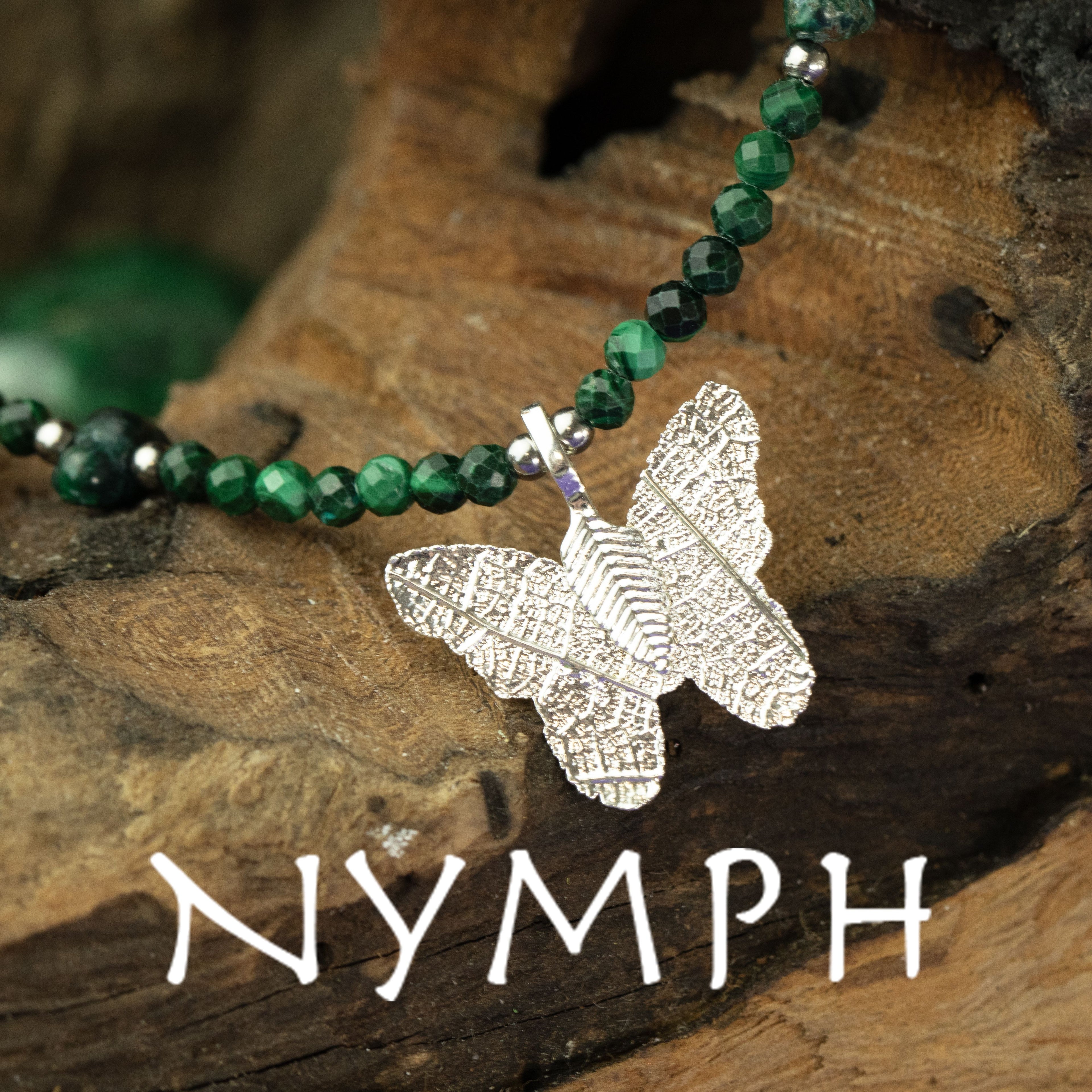 Nymph Malachite Gemstone Necklace | Real Leaf Butterfly Pendant