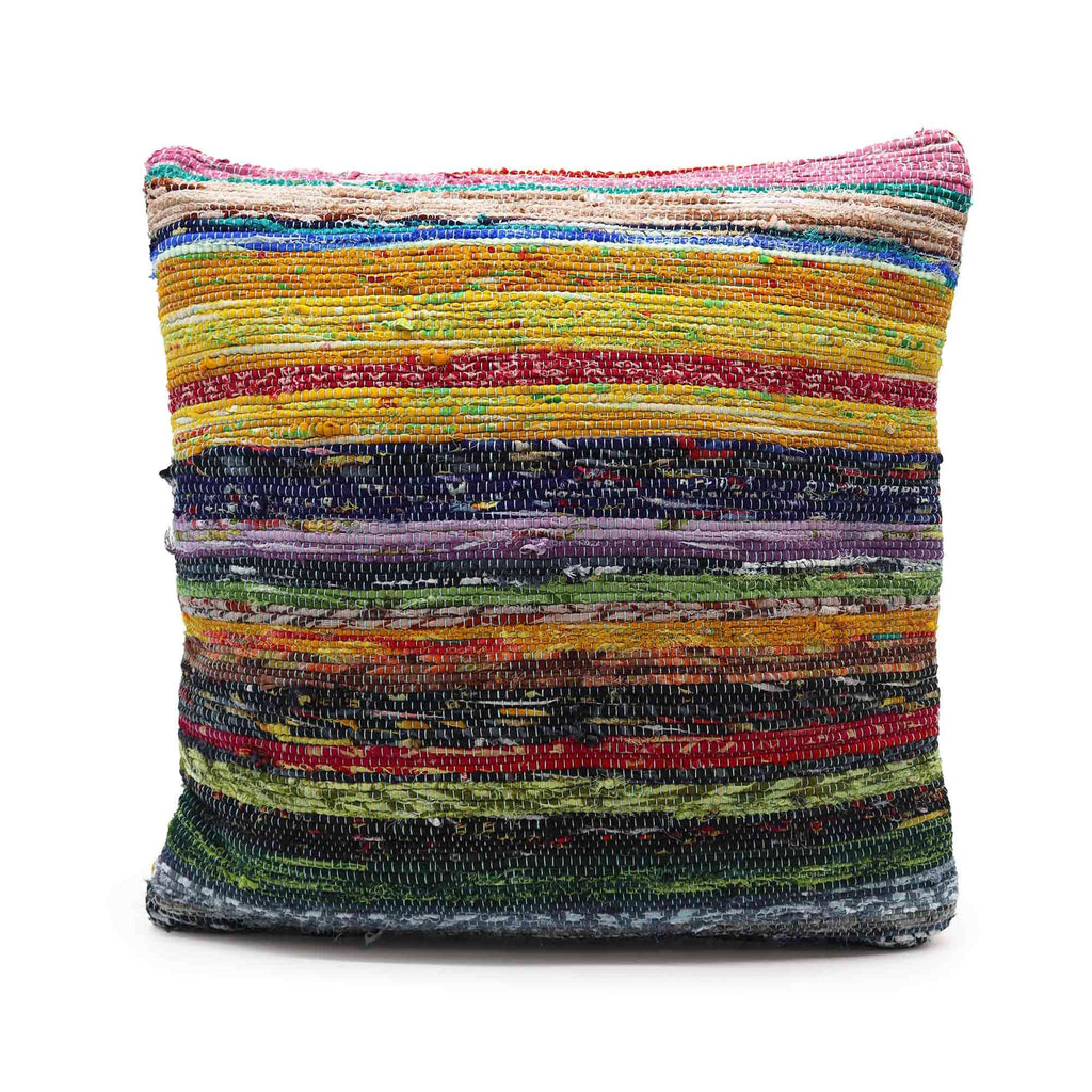 Sunrise Oranges Rag Rug Cushion Cover | Recycled Cotton | Handmade in India