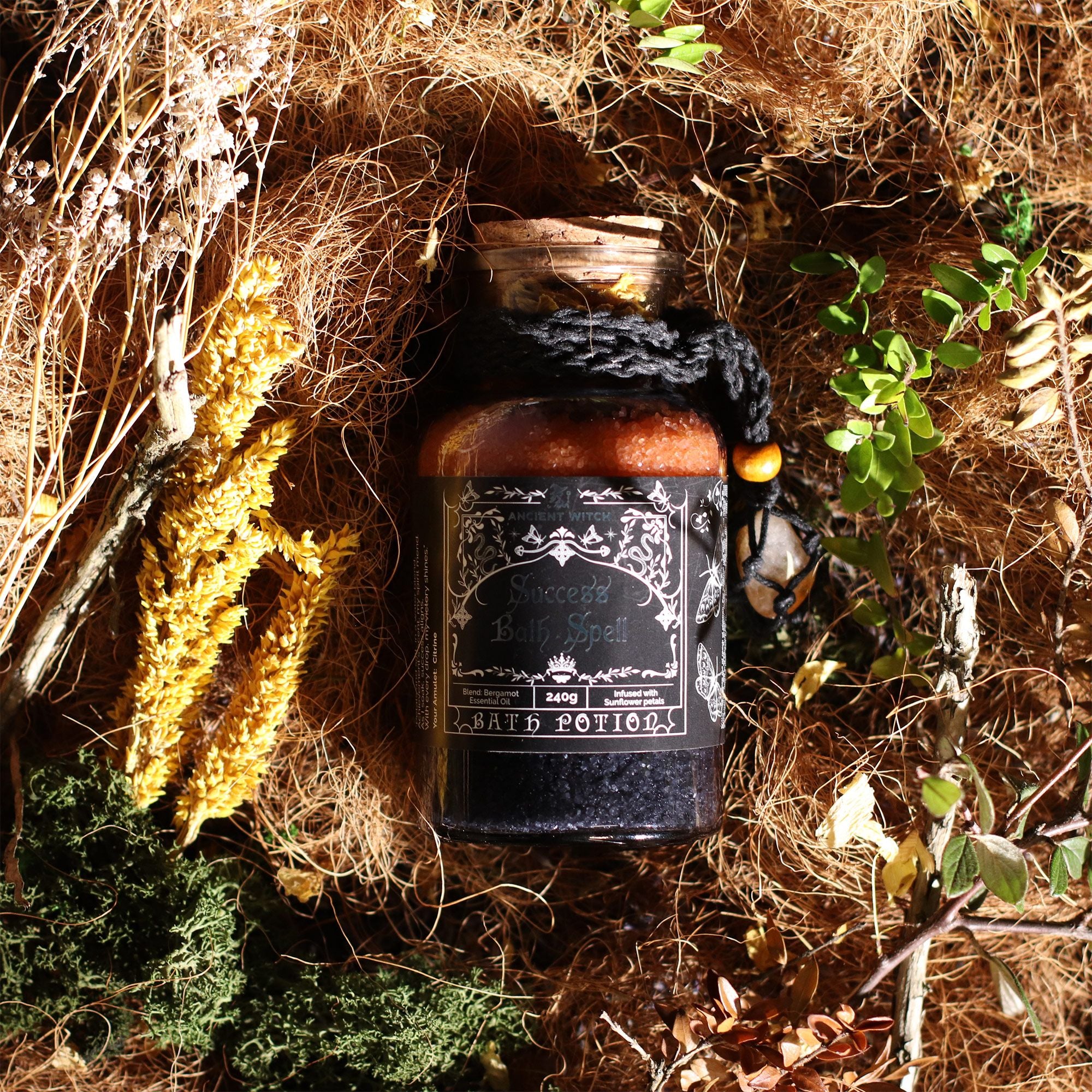 Ancient Witch Success Bath Spell Potion & Citrine Crystal Amulet