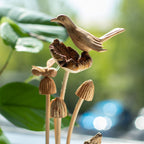 Handmade Parasite Wood Carving — Bird & Bee on Mushrooms