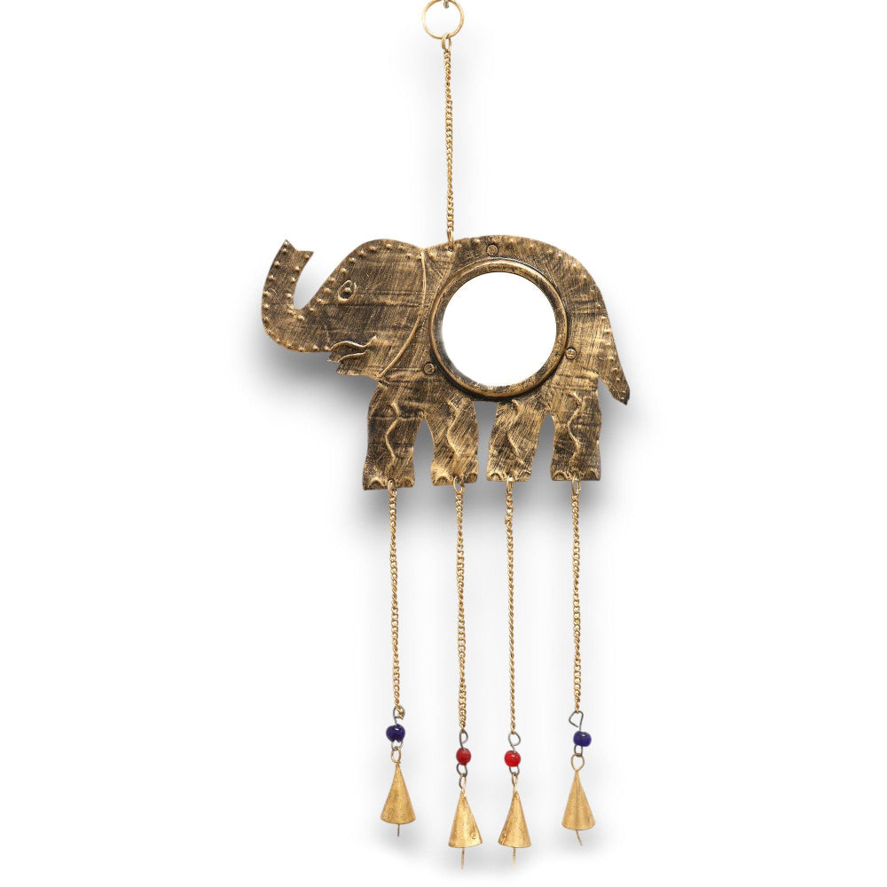Elephant Wind Chime with Mirror & 4 Brass Bells
