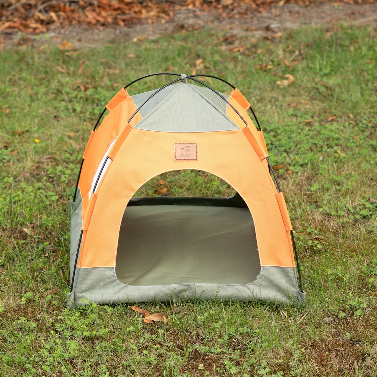 Tent Pet Bed for Cats & Very Small Dogs - Green & Orange (48 × 48 × 40cm)
