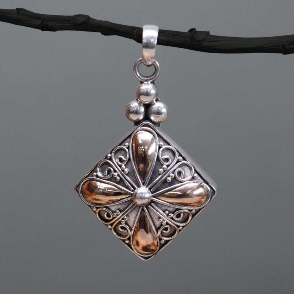 Square Drop Silver & Gold Pendant