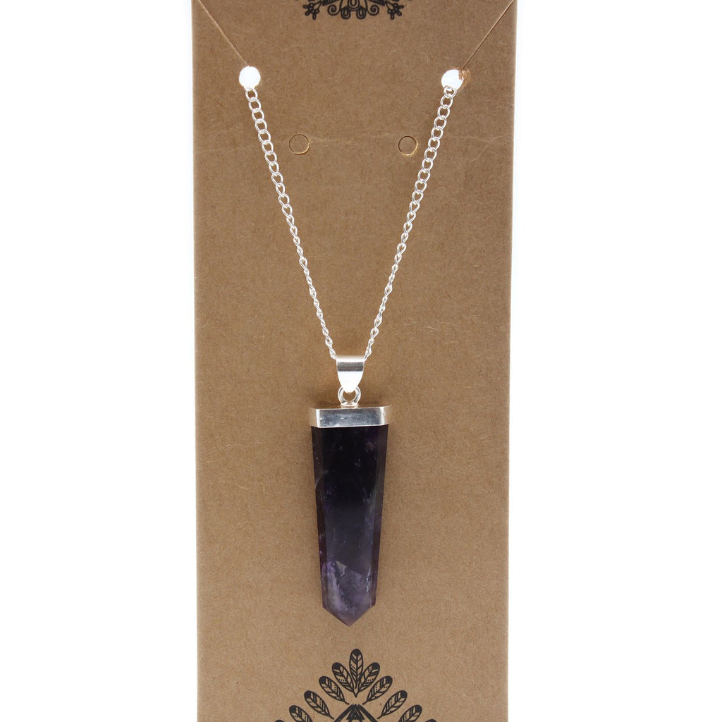 Amethyst Gemstone Flat Pencil Pendant