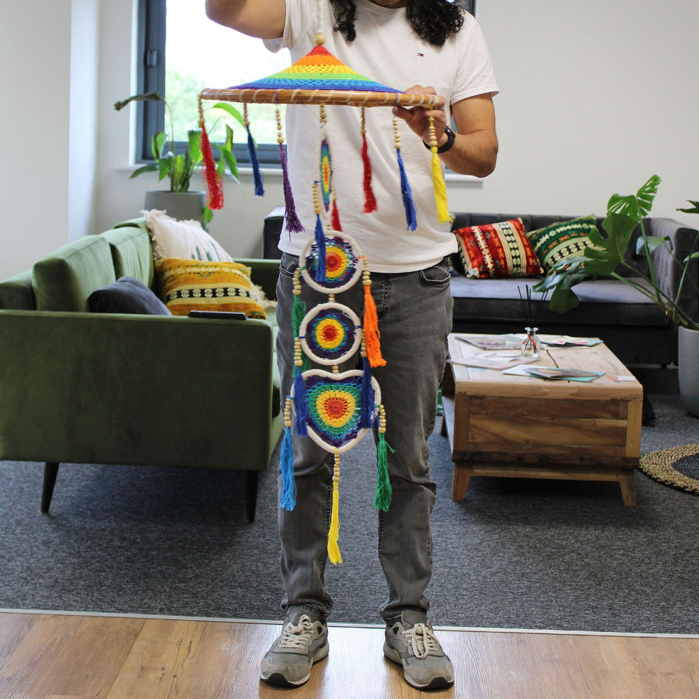 Vivid Rainbow Drama Dreamcatcher | Large 90cm | Balinese Temple-Inspired