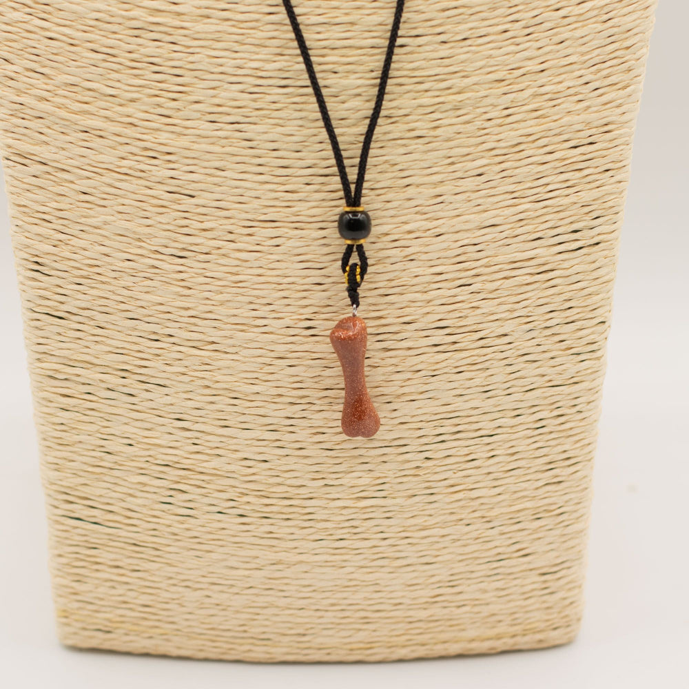 Goldstone Bone Cord Necklace Gemstone Pendant