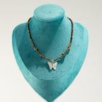 Nymph Tiger's Eye Gemstone Necklace with Real Leaf Butterfly Pendant