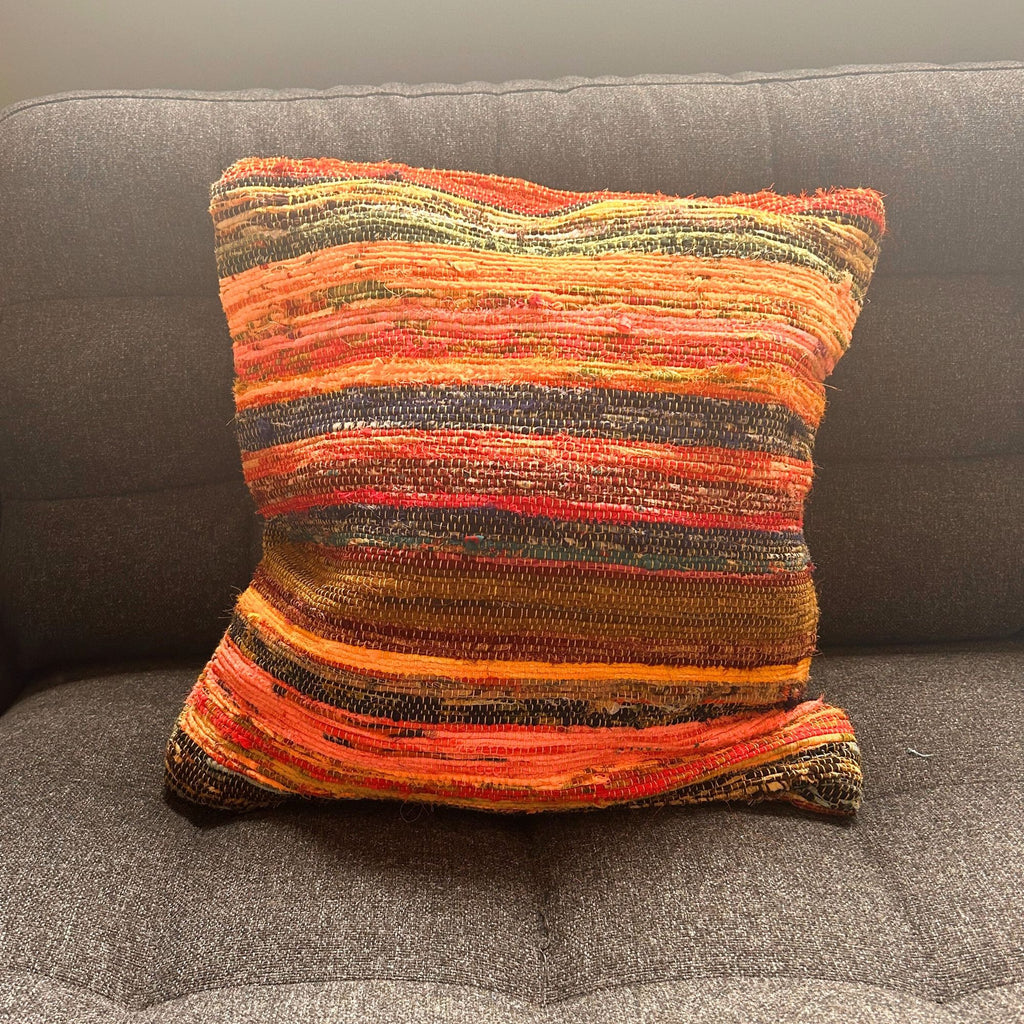 Sunrise Oranges Rag Rug Cushion Cover | Recycled Cotton | Handmade in India