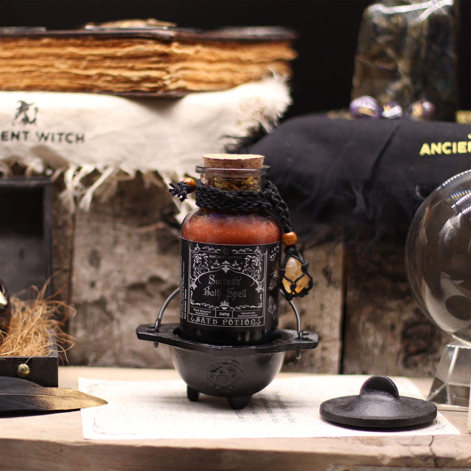 Ancient Witch Success Bath Spell Potion & Citrine Crystal Amulet