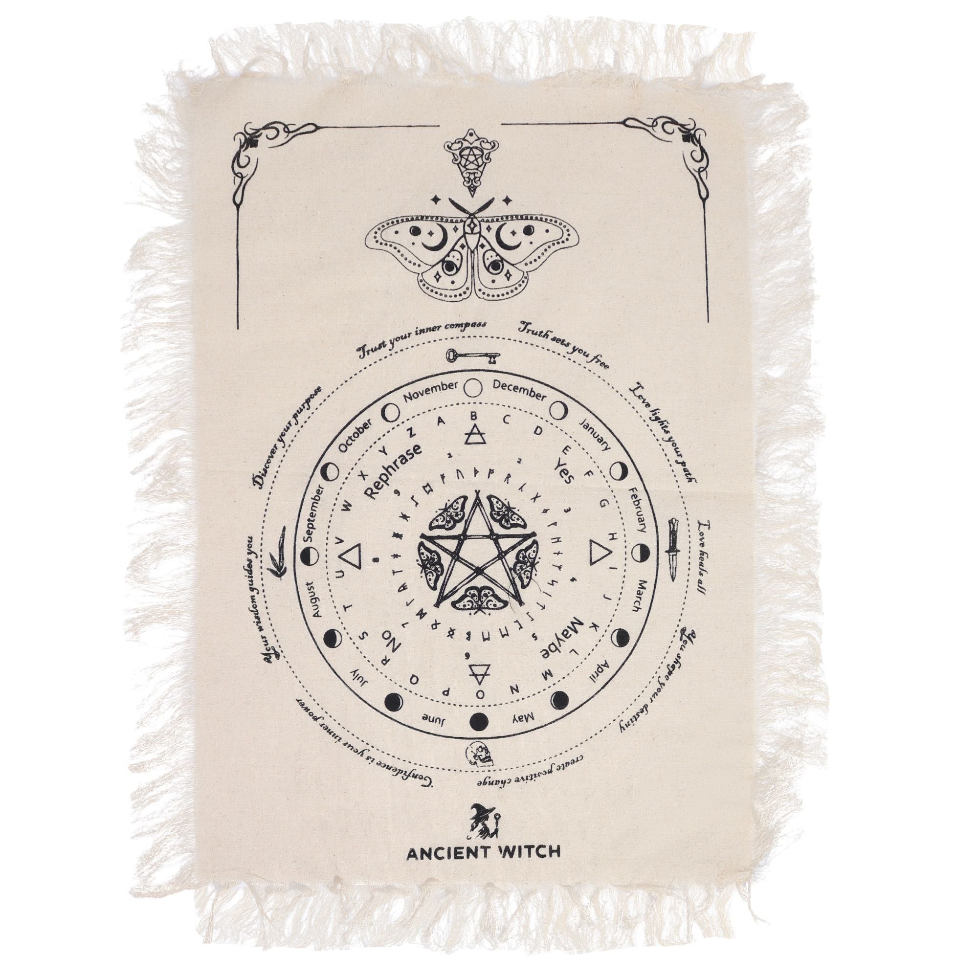 Mystic Moth Pendulum Divination Cloth | Natural & Black | Ancient Witch