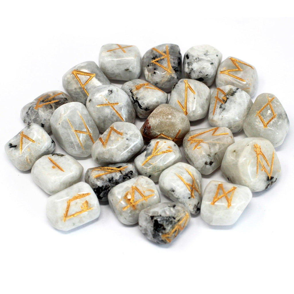 Rainbow Moonstone Runes Stone Set in Pouch