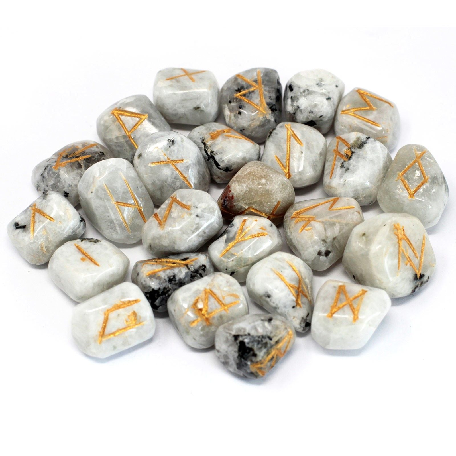 Rainbow Moonstone Runes Stone Set in Pouch