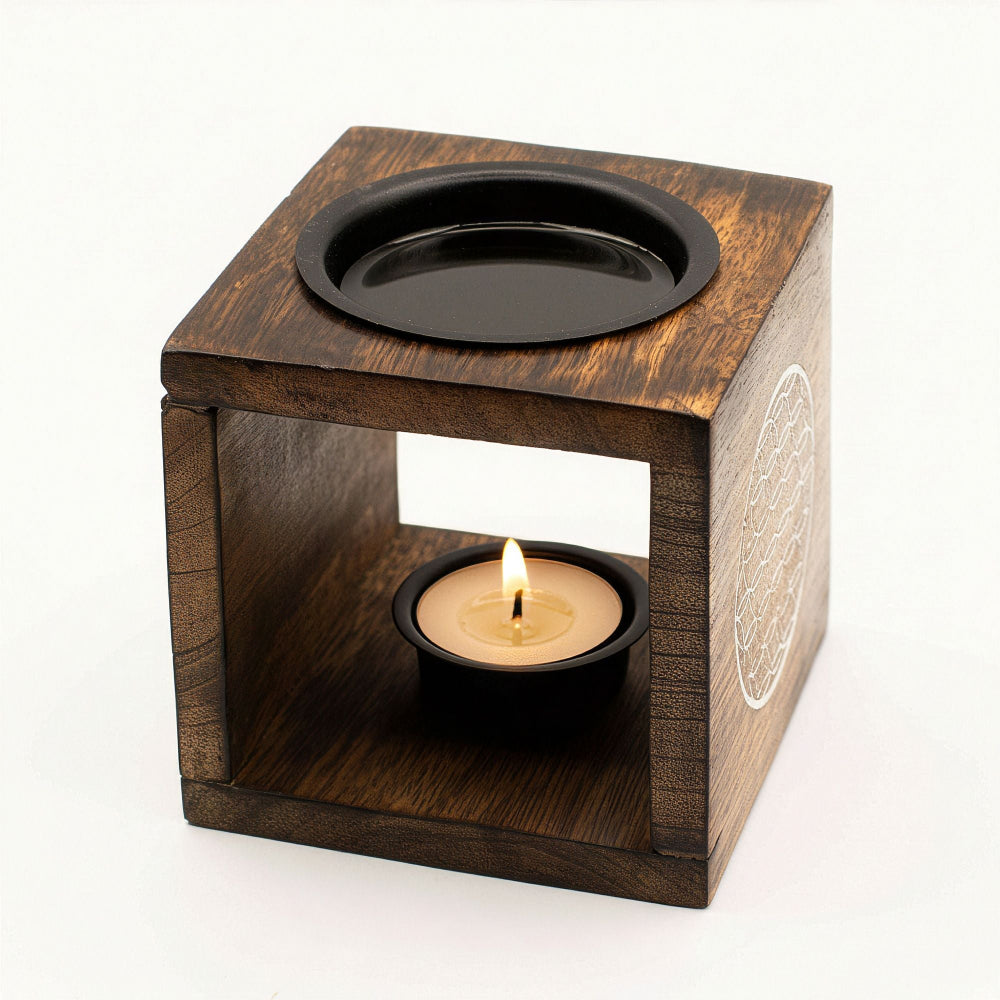 Flower of Life Square Mango Wood Oil Burner