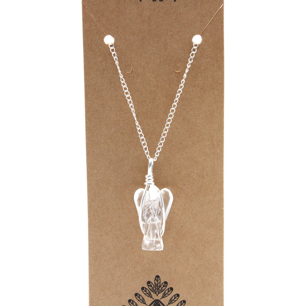 Rock Quartz Guardian Angel Pendant Necklace