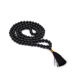 Black Agate 108 Bead Mala – Genuine Gemstone Japa Beads
