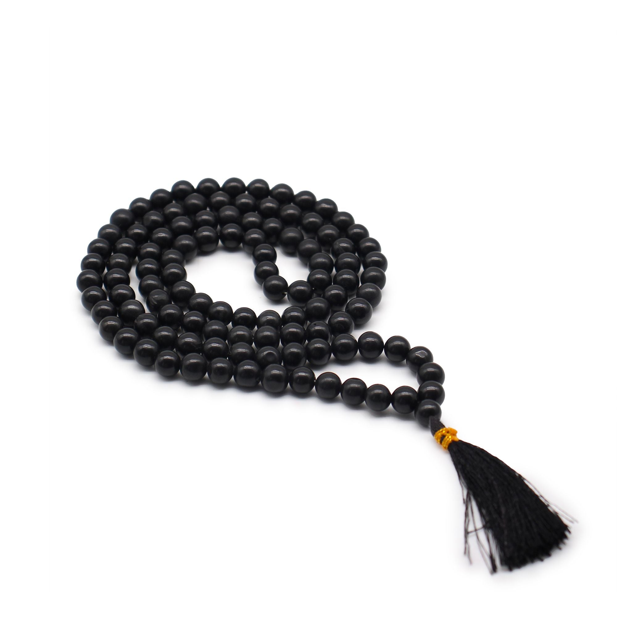 Black Agate 108 Bead Mala – Genuine Gemstone Japa Beads