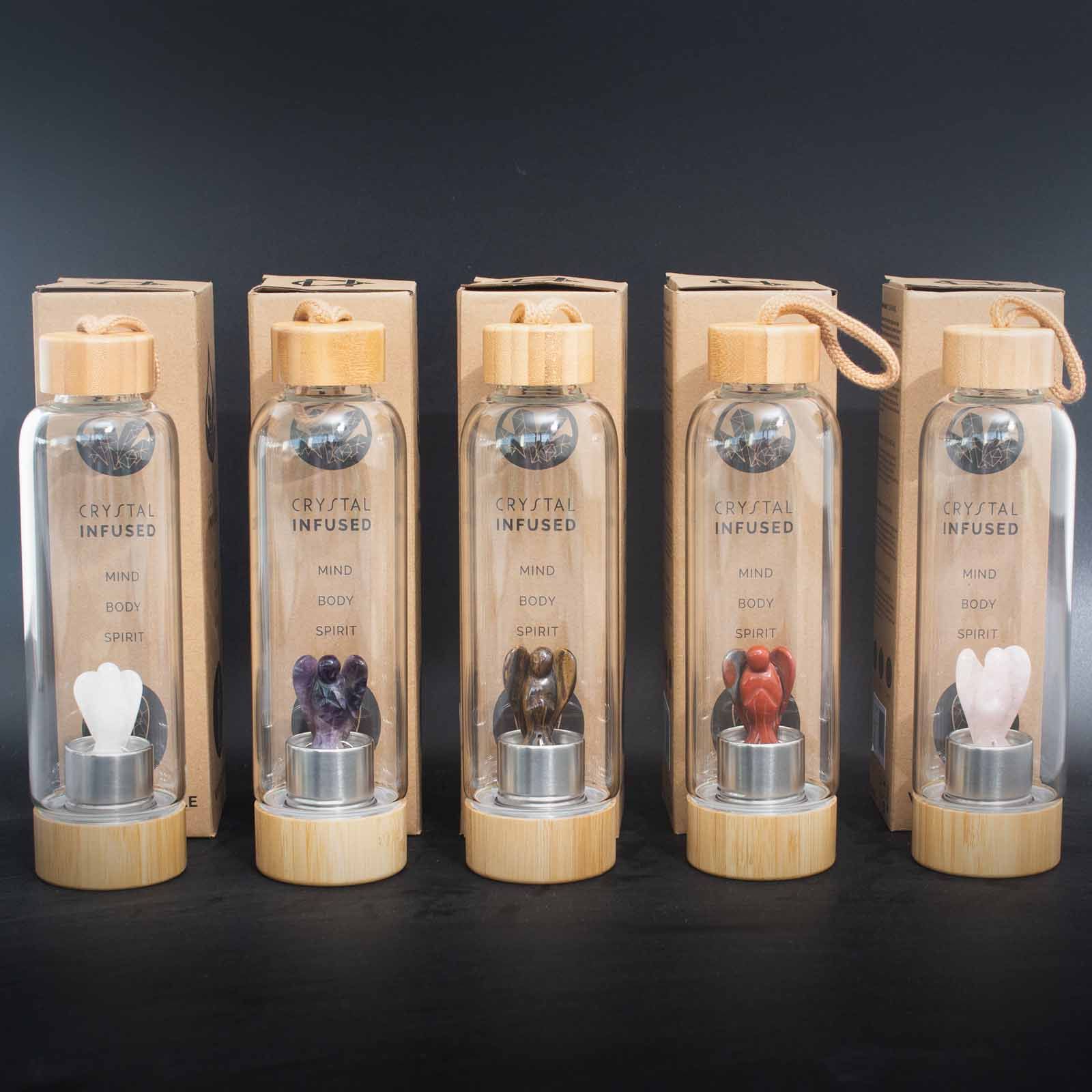 Red Jasper Crystal Infused Glass Water Bottle | Angel | Invigorating Energy