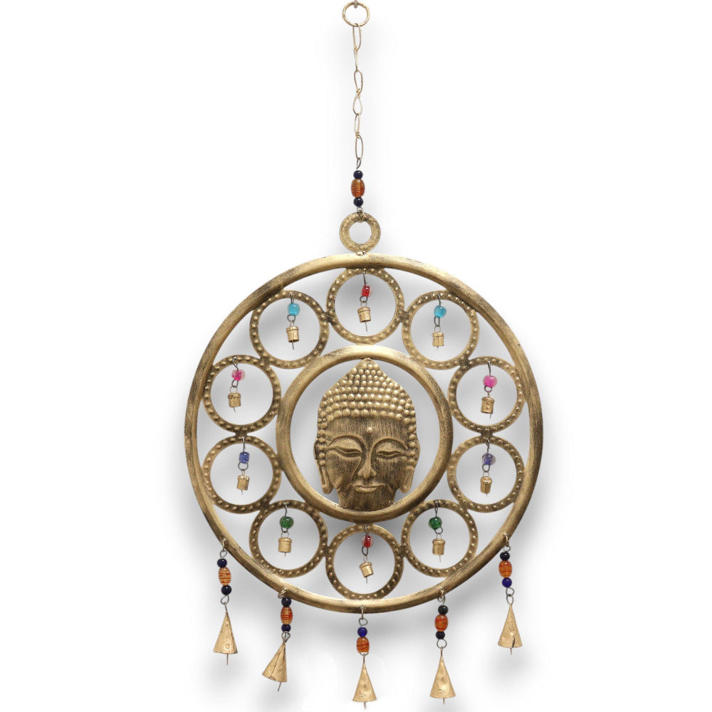 Buddha Face Wind Chime with 15 Brass Bells – Large