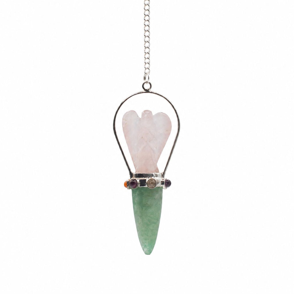 The Heart Oracle | Rose Quartz Angel & Green Aventurine Pendulum with Chakra Band