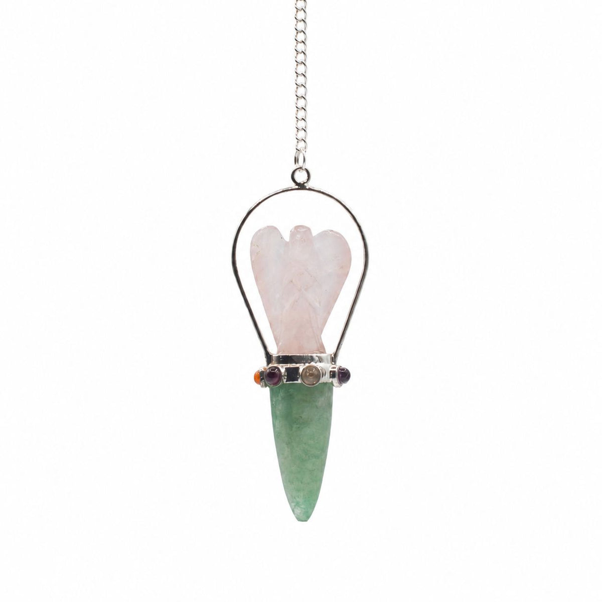 The Heart Oracle | Rose Quartz Angel & Green Aventurine Pendulum with Chakra Band
