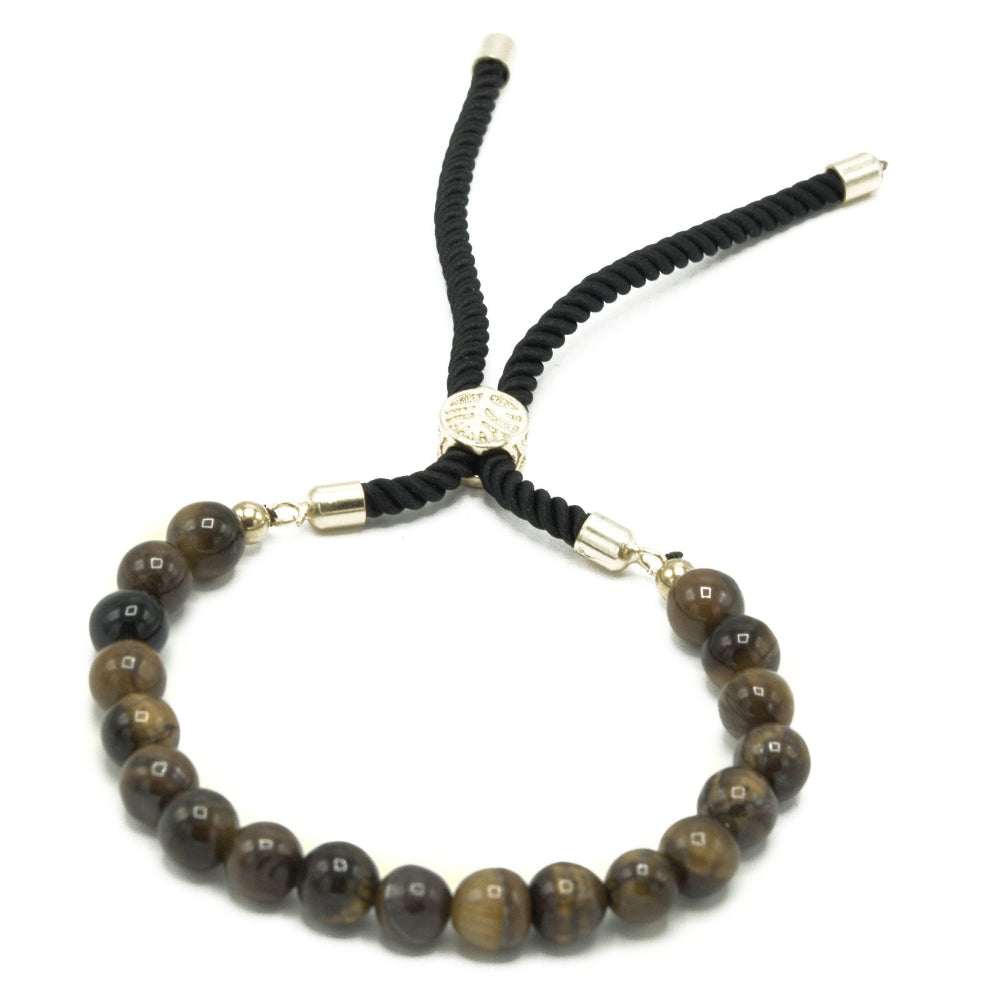 Tiger Eye 18K Gold Plated Gemstone Black String Bracelet