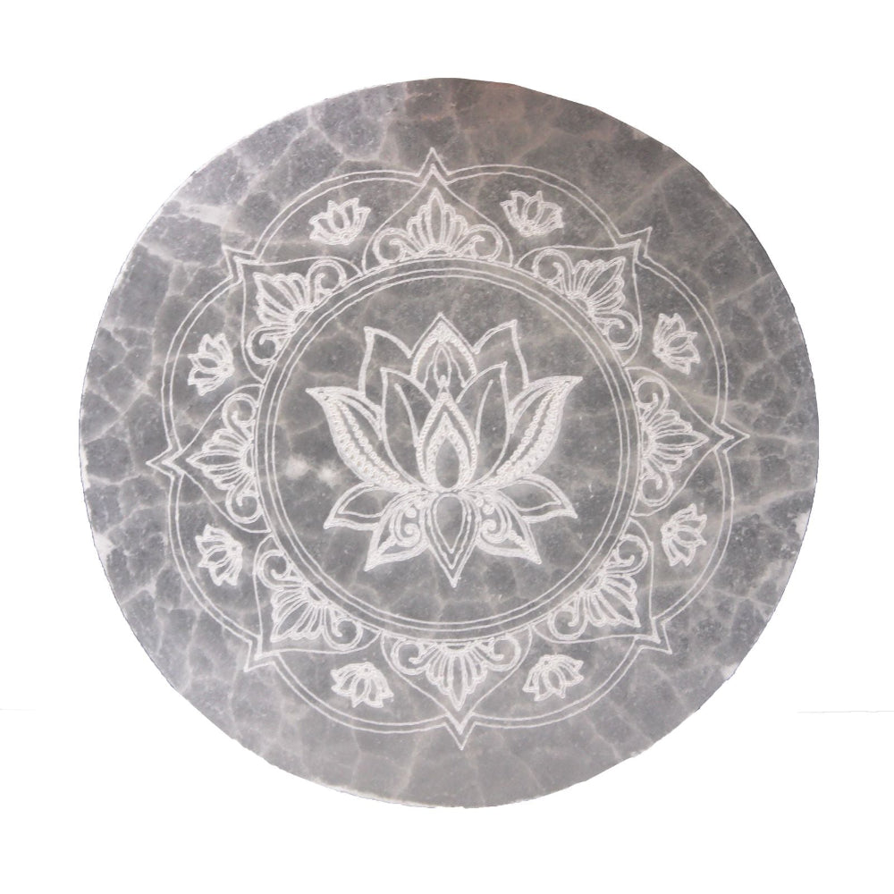 Selenite Charging Plate 10cm | Lotus Mandala Design