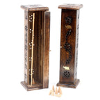Mango Wood Brass Inlay Square Incense Tower