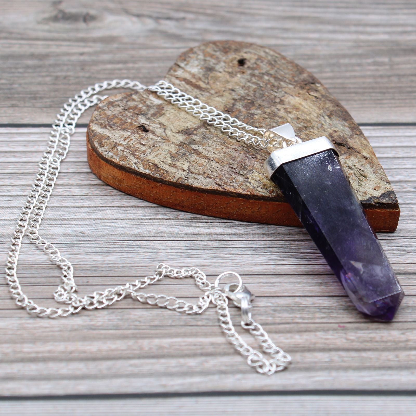 Amethyst Gemstone Flat Pencil Pendant