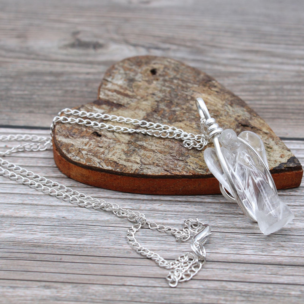 Rock Quartz Guardian Angel Pendant Necklace